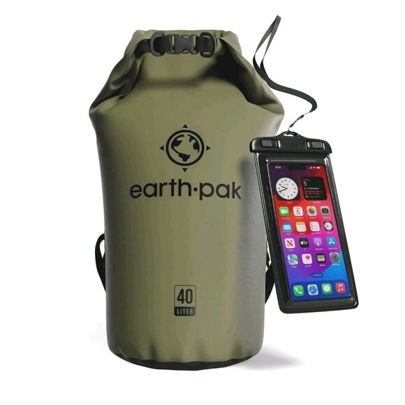 Earth Pak Waterproof Dry Bag Roll Top Waterproof Backpack Sack (Forest Green Bla - Picture 1 of 8
